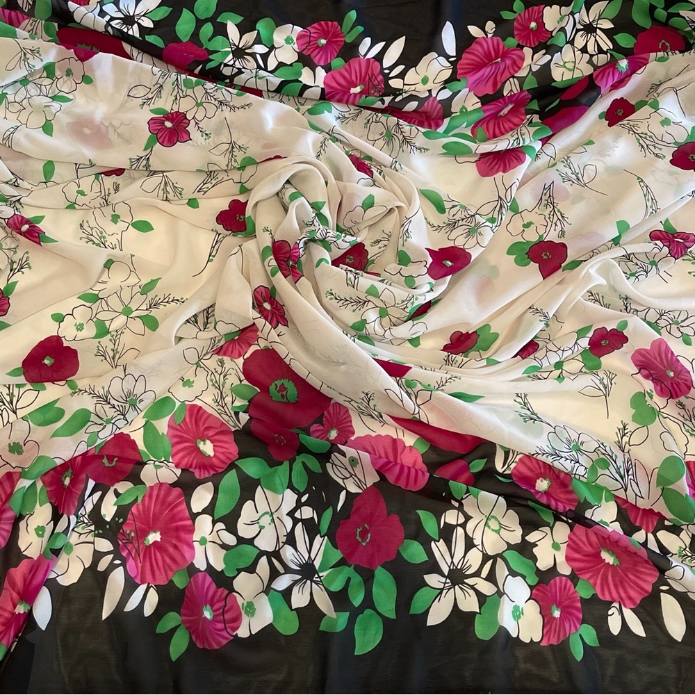 Floral Print Multicolor Chiffon Sheer Fabric
